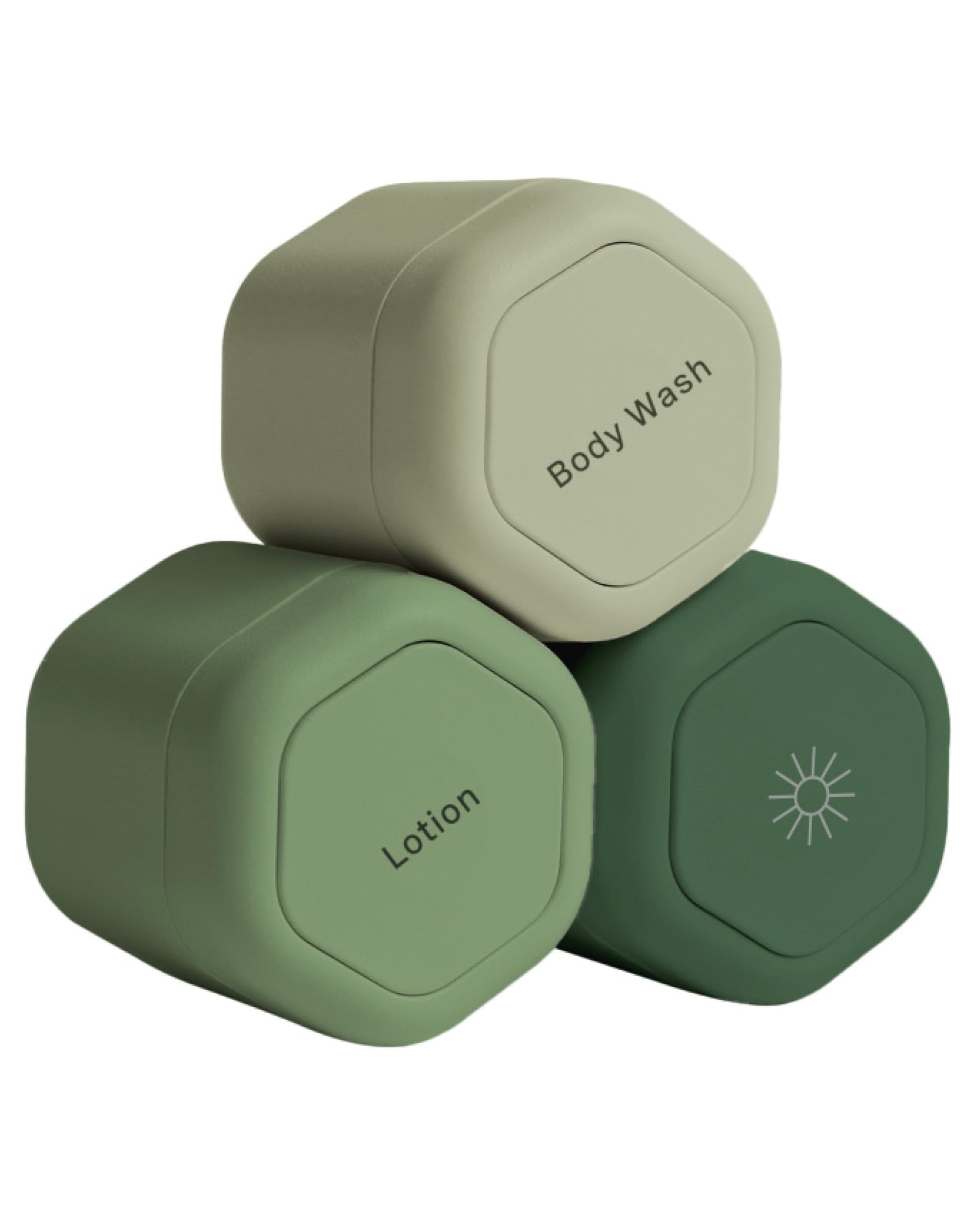 Cadence Travel Containers - Haircare Set - Magnetic Travel Capsules - For Shampoo, Conditioner, Hair Styling Product - 3 Flex Mediums (1.32oz) with Shampoo, Conditioner & Comb Icon Labels - Eucalyptus
