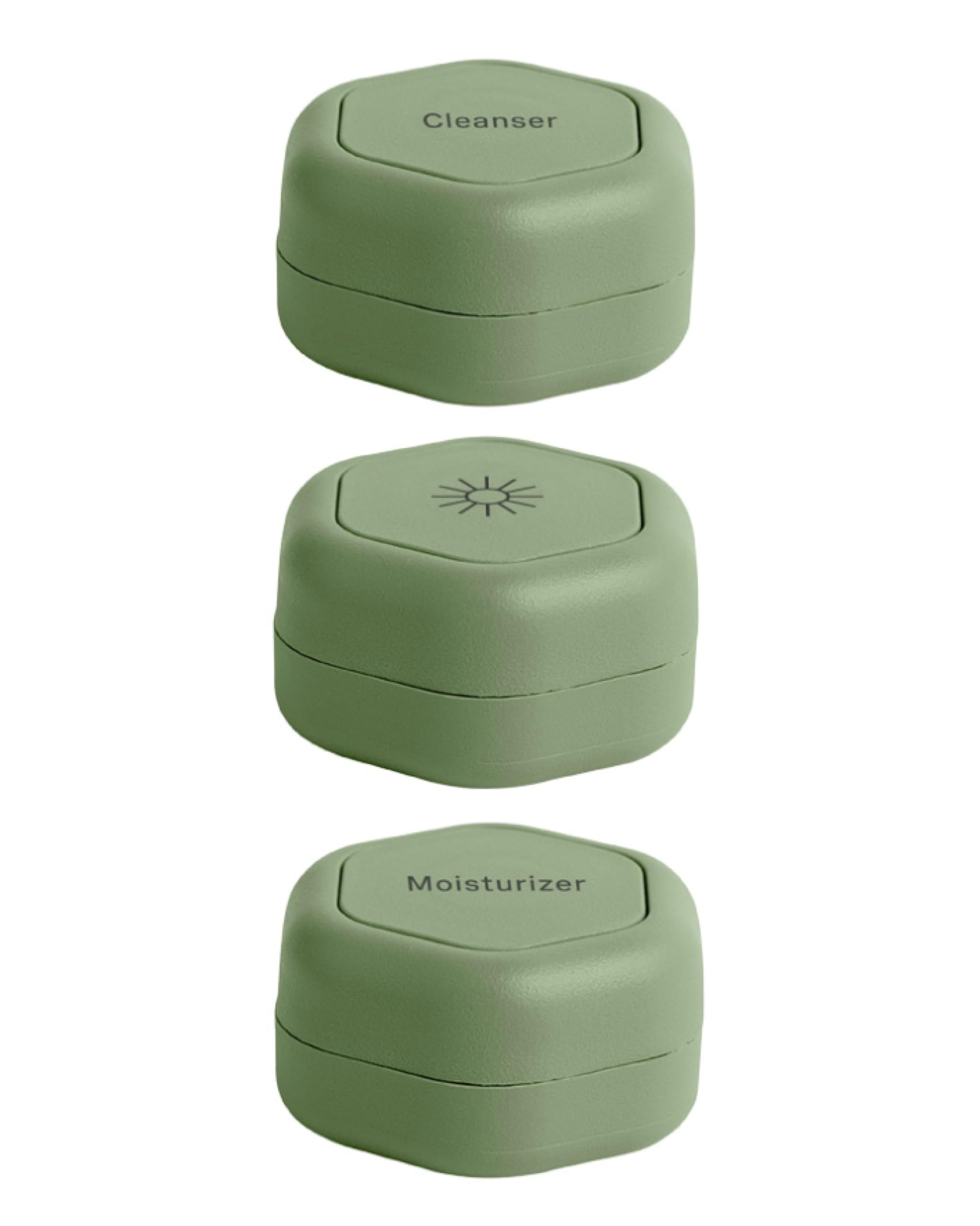 Cadence Travel Containers - Basic Skincare Set - Magnetic Travel Capsules - Facial Cleanser, Moisturizer, Sunscreen - 3 Small Capsules (0.56oz) with Cleanser, Moisturizer & Sun-Icon Labels - Charcoal