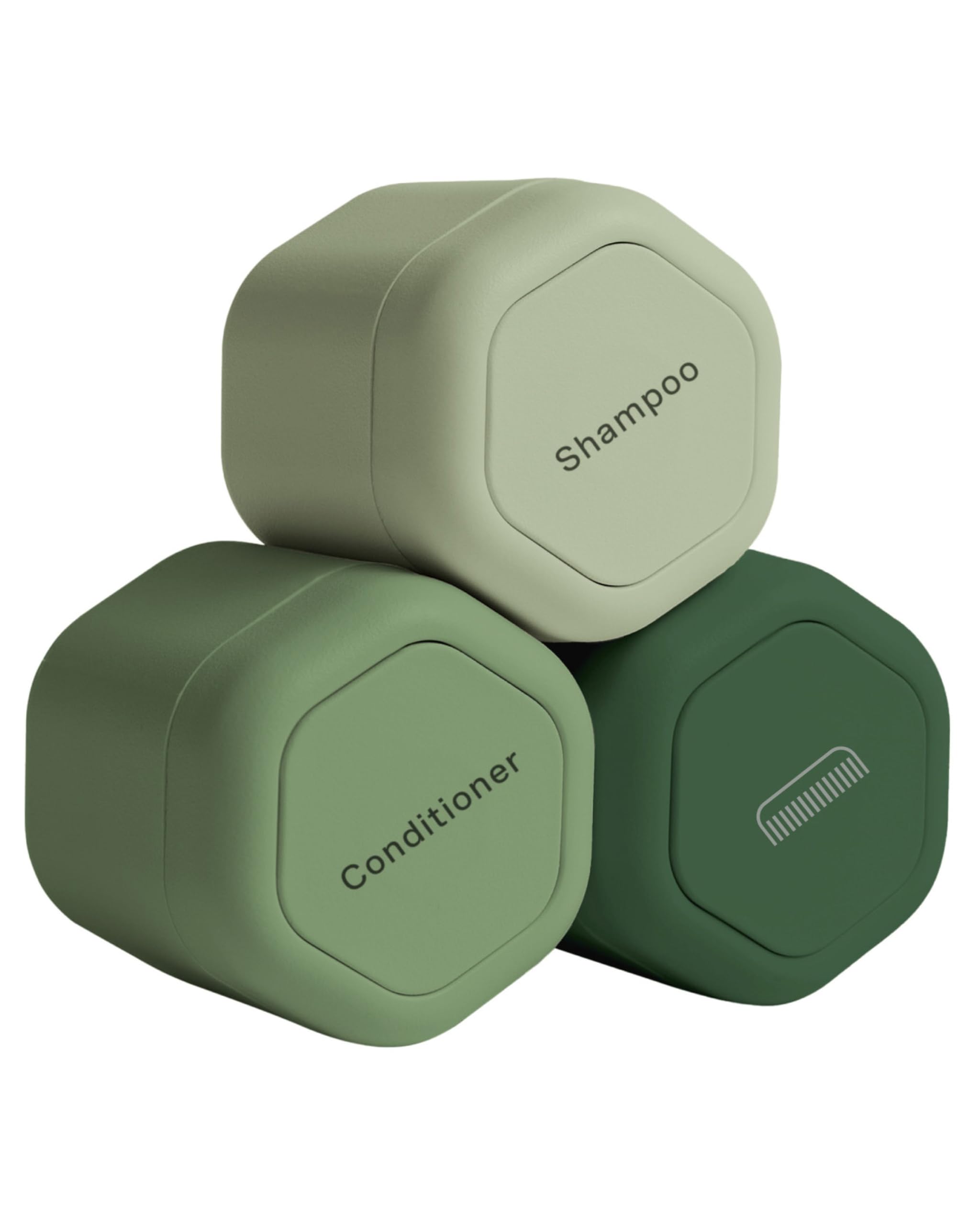 Cadence Travel Containers - Body Care Capsule Set - Magnetic Travel Capsules - For Body Wash, Lotions, Sunscreens - 3 Flex Mediums (1.32oz) with Body Wash, Lotion, & Sun Icon Labels - Eucalyptus