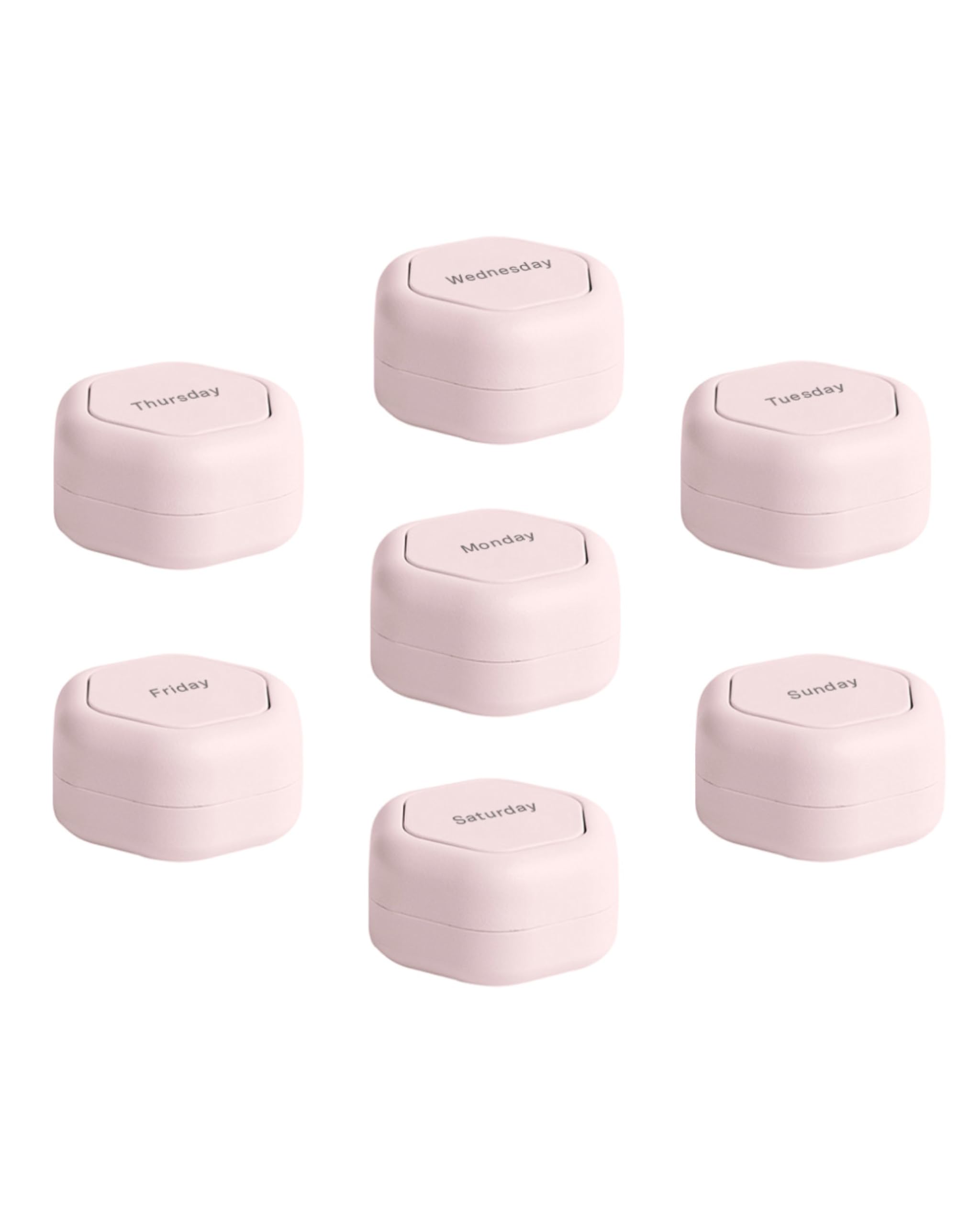 Cadence Travel Containers - Pill Case Set - Magnetic Travel Capsules - A Daily Pill Box for Supplements & Vitamins - Contains 7 Flex Smalls (0.56oz) with Labels for Everyday of The Week - Petal