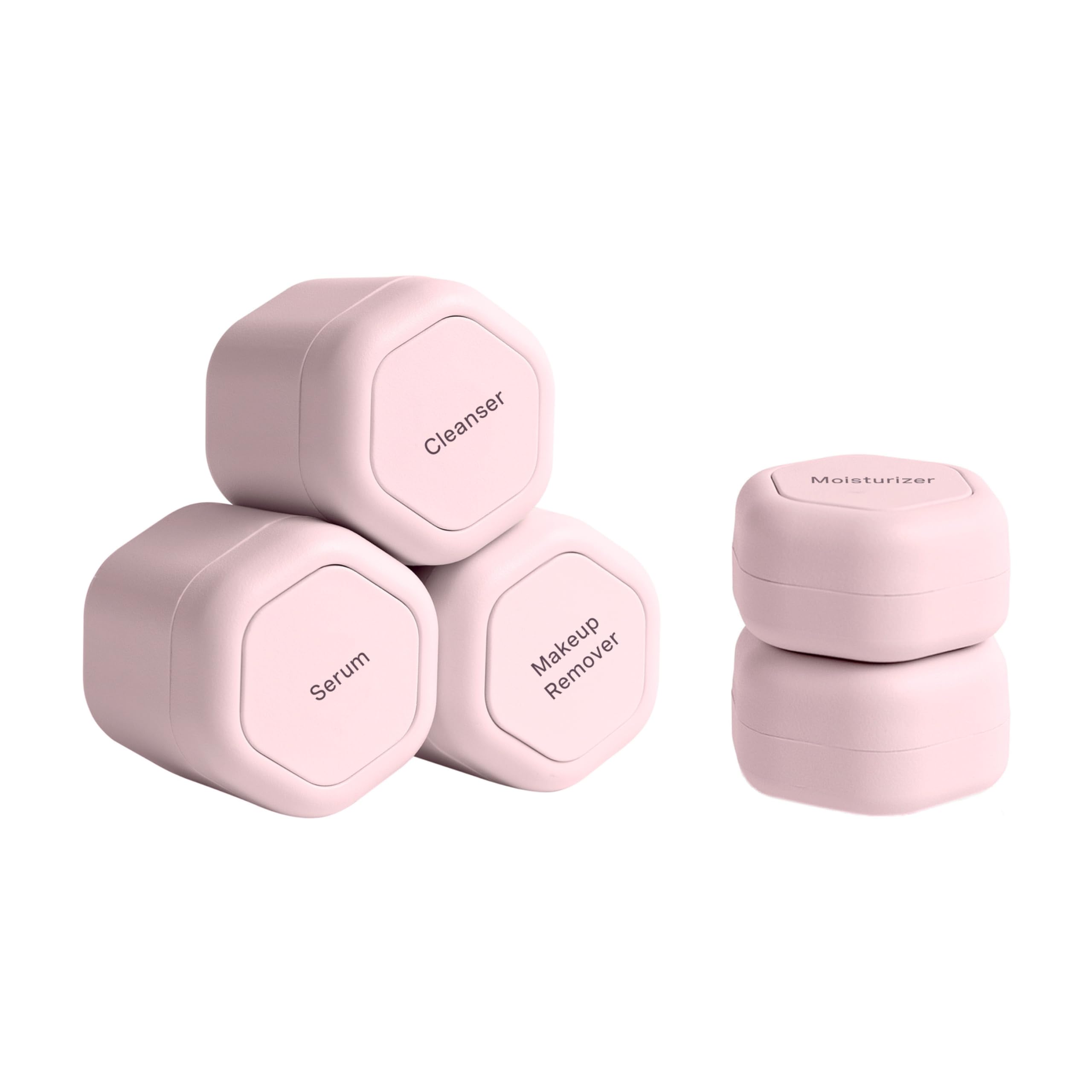 Cadence Travel Containers - Basic Skincare Set - Magnetic Travel Capsules - For Facial Cleanser, Moisturizer, Sunscreen - 3 Small Capsules (0.56oz) with Cleanser, Moisturizer & Sun-Icon Labels - Sand